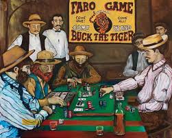 Faro card game being played in a saloon