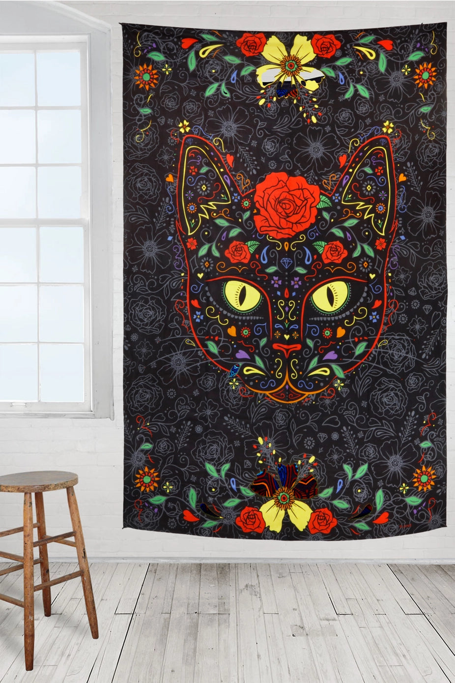 3D Tapestry Sugar Skull Kitty Tapestry