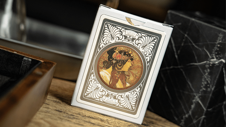 PlayingCardDecks.com-Mucha Princess Hyacinth Silver Playing Cards TCC
