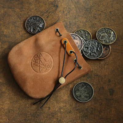 Lovecraftian Drawstring Suede Pouch - Gray