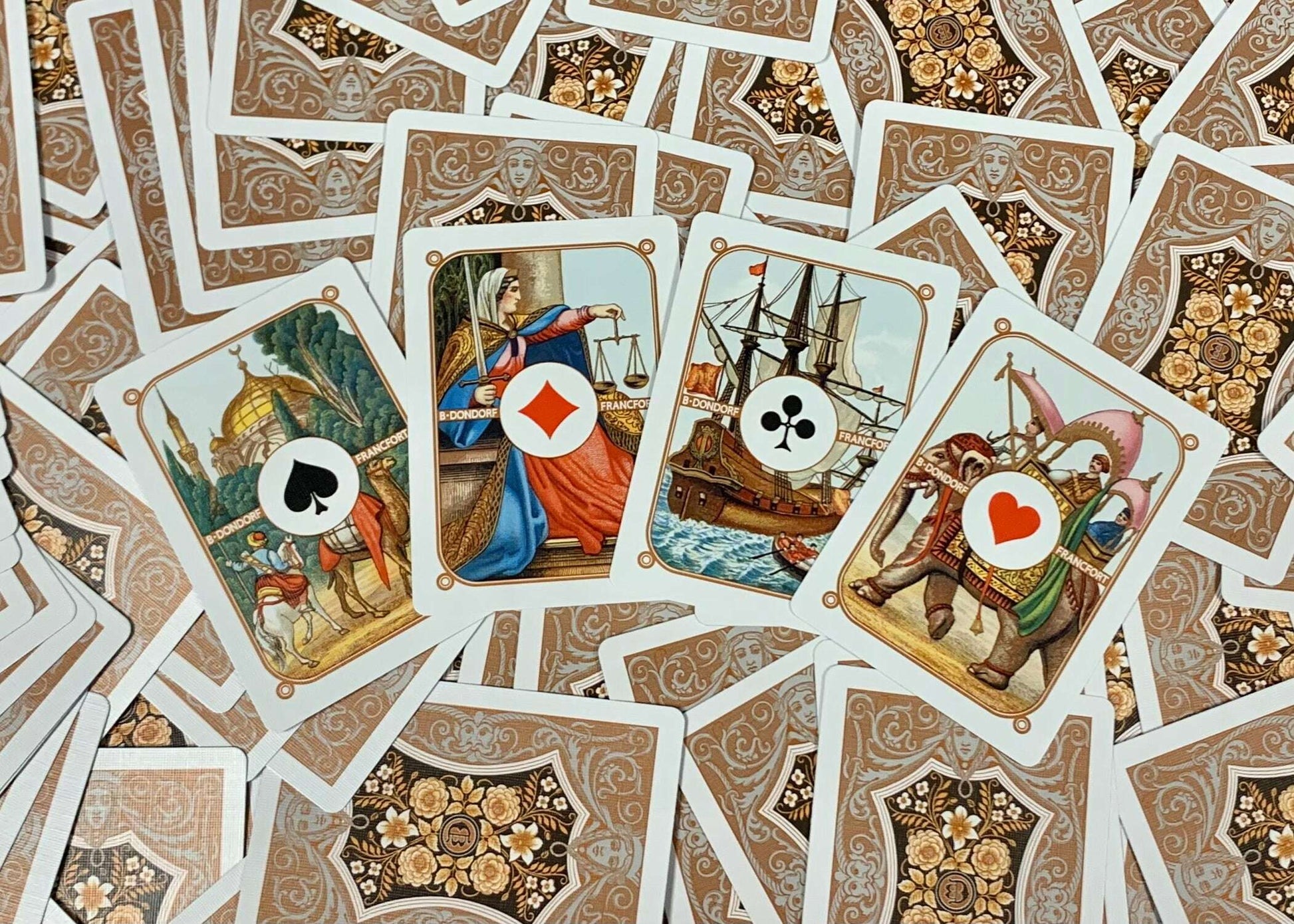 PlayingCardDecks.com-Four Continents Copper Gilded Playing Cards USPCC