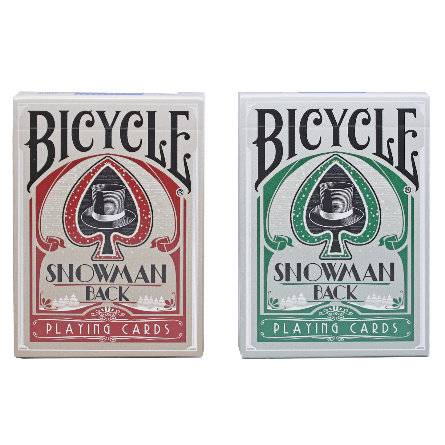 Snowman Back Red & Green Bicycle Playing Cards