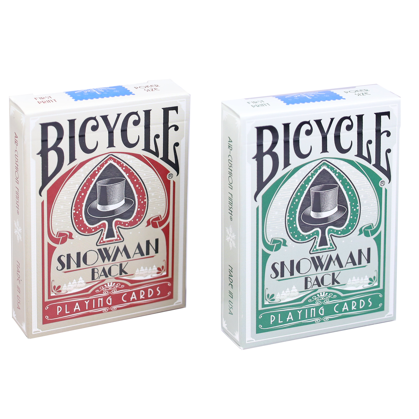 Snowman Back Red & Green Bicycle Playing Cards