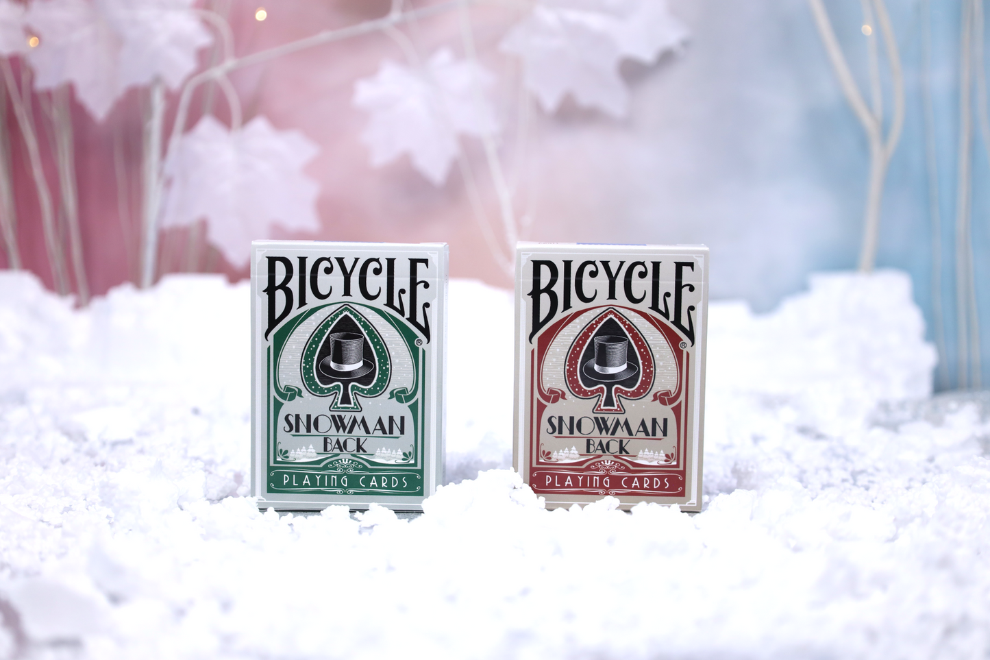 Snowman Back Red & Green Bicycle Playing Cards