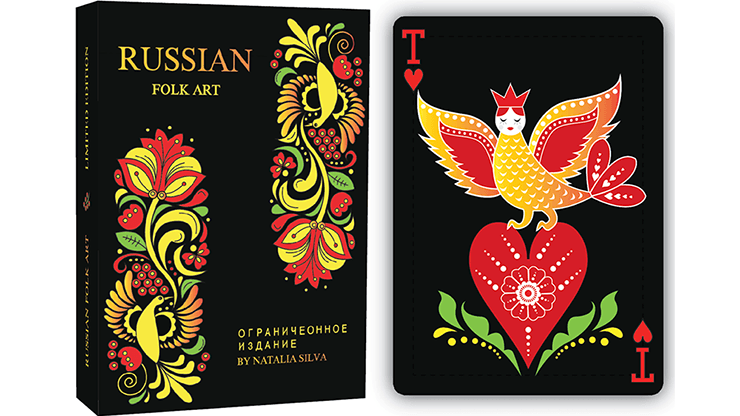 PlayingCardDecks.com-Russian Folk Art Limited Edition Black Playing Cards USPCC