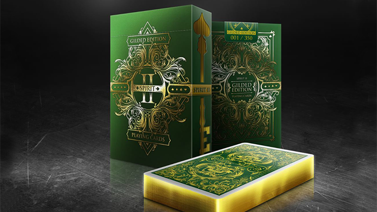 PlayingCardDecks.com-Spirit II Green Gold Gilded Playing Cards USPCC