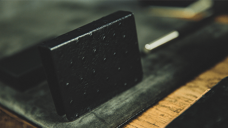PlayingCardDecks.com-Ostrich Grain Dark Blue Leather Card Clip