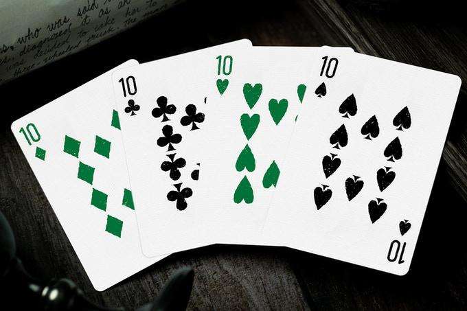 PlayingCardDecks.com-666 Emerald Hellfire & Purple Inferno Gilded Playing Cards 2 Deck Set Cartamundi