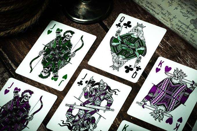 PlayingCardDecks.com-666 Emerald Hellfire & Purple Inferno Gilded Playing Cards 2 Deck Set Cartamundi