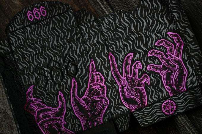 PlayingCardDecks.com-666 Emerald Hellfire & Purple Inferno Gilded Playing Cards 2 Deck Set Cartamundi