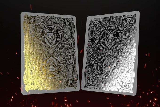 PlayingCardDecks.com-666 Greedy Gold & Skeletal Silver Gilded Playing Cards 2 Deck Set