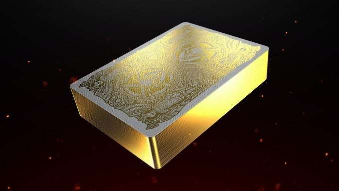 PlayingCardDecks.com-666 Greedy Gold & Skeletal Silver Gilded Playing Cards 2 Deck Set