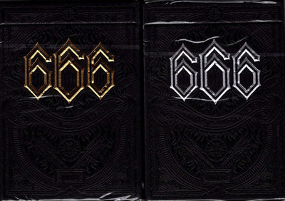 PlayingCardDecks.com-666 Greedy Gold & Skeletal Silver Playing Cards 2 Deck Set