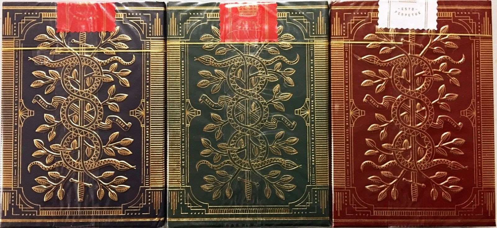 PlayingCardDecks.com-Monarchs 3 Deck Set Blue Green Red Playing Cards USPCC