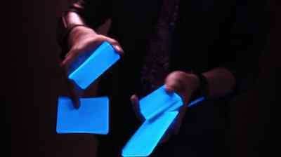 PlayingCardDecks.com-Neon Blue Deck by Sans Mind Creative 9 Piece Acrylic Cardistry Black Light Glow
