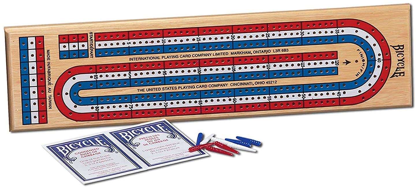 PlayingCardDecks.com-Bicycle 3-Track Color Coded Wooden Cribbage Board