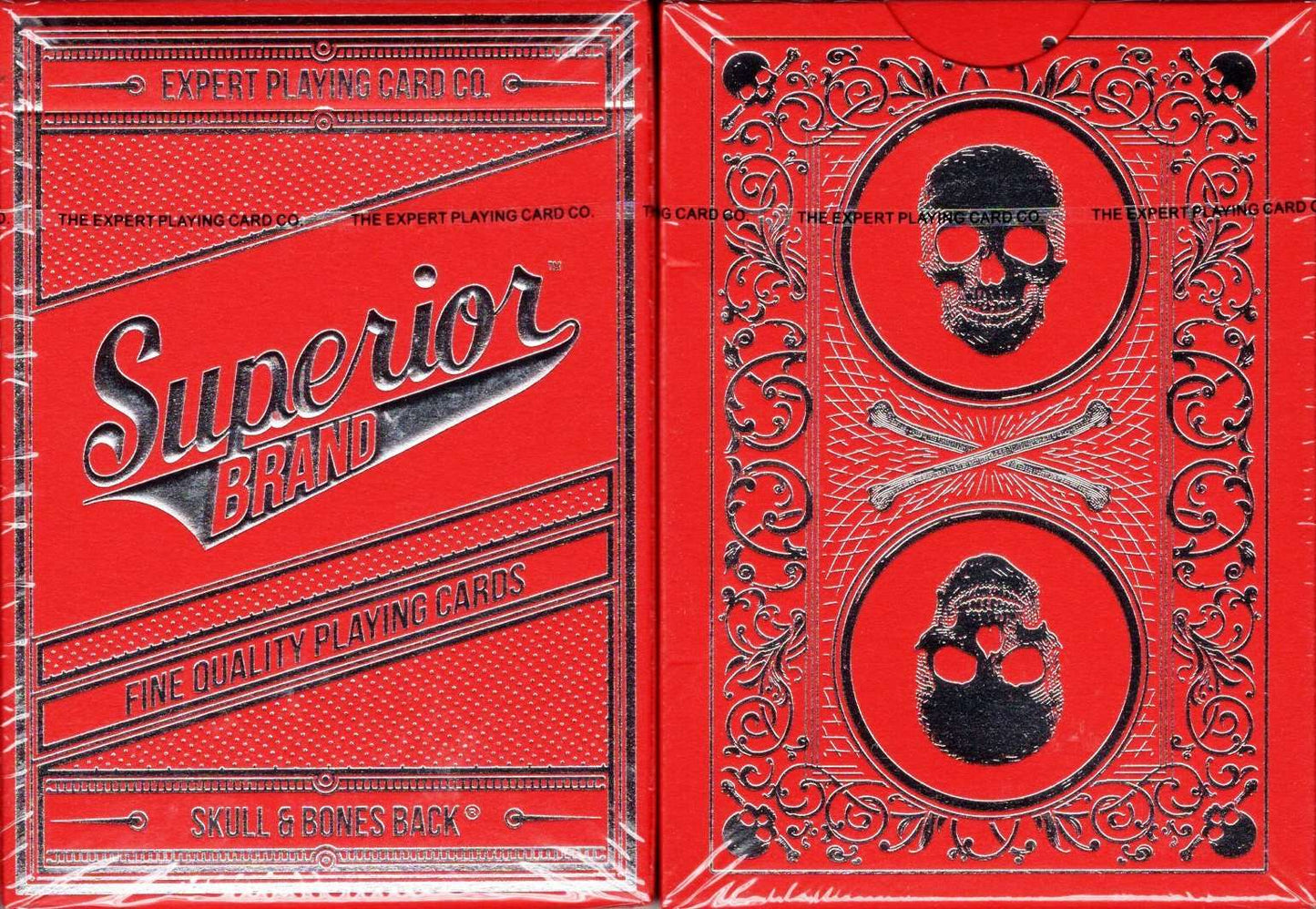 PlayingCardDecks.com-Superior Skull & Bones Red Silver v2 EPCC