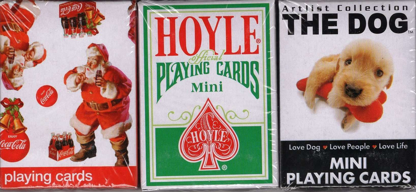PlayingCardDecks.com-Hoyle Dog Coke 3 Deck Set Mini Holiday Playing Cards USPCC