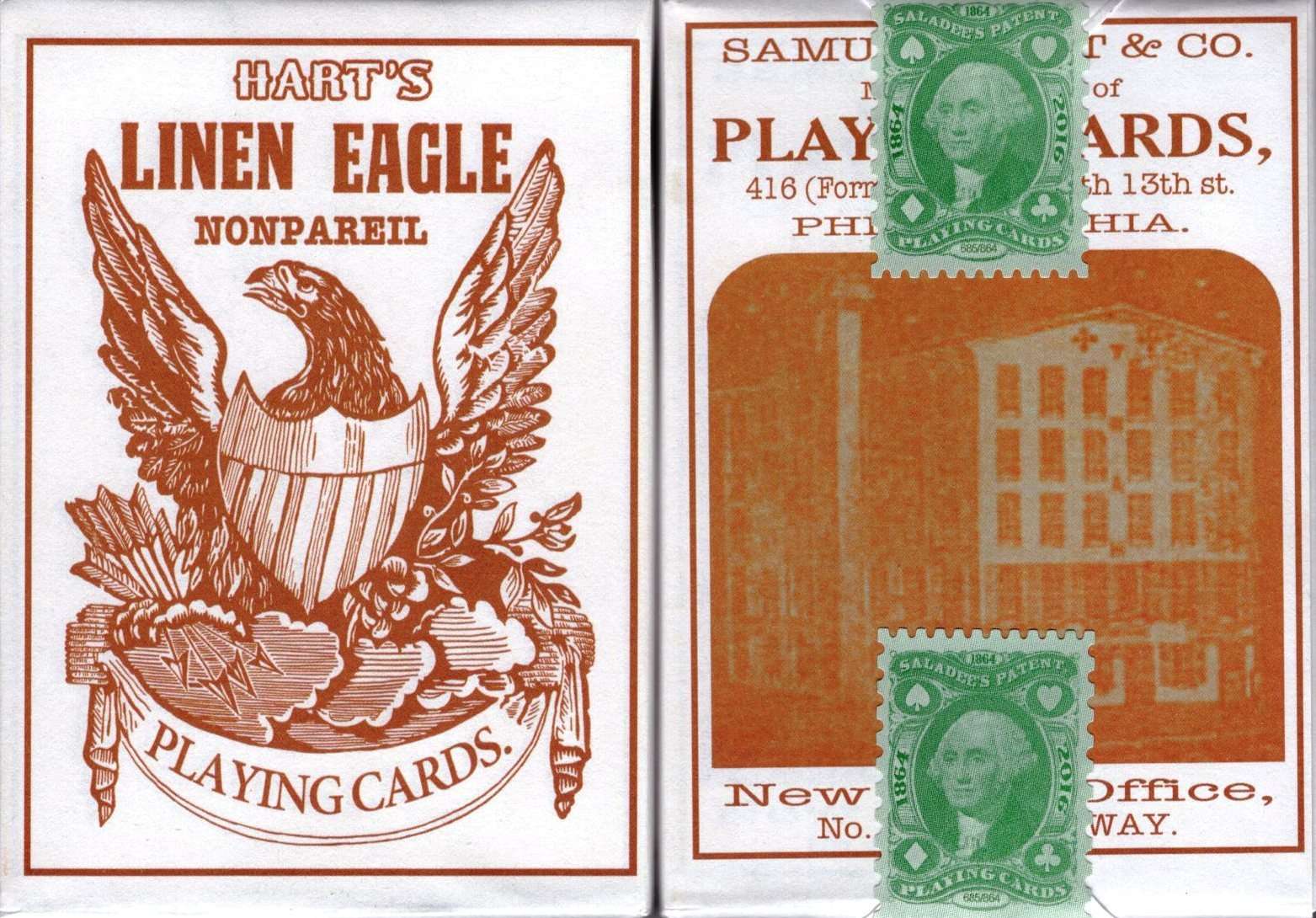 PlayingCardDecks.com-1864 Saladee's Replica Playing Cards Original Release Deck Hart's Linen Eagle