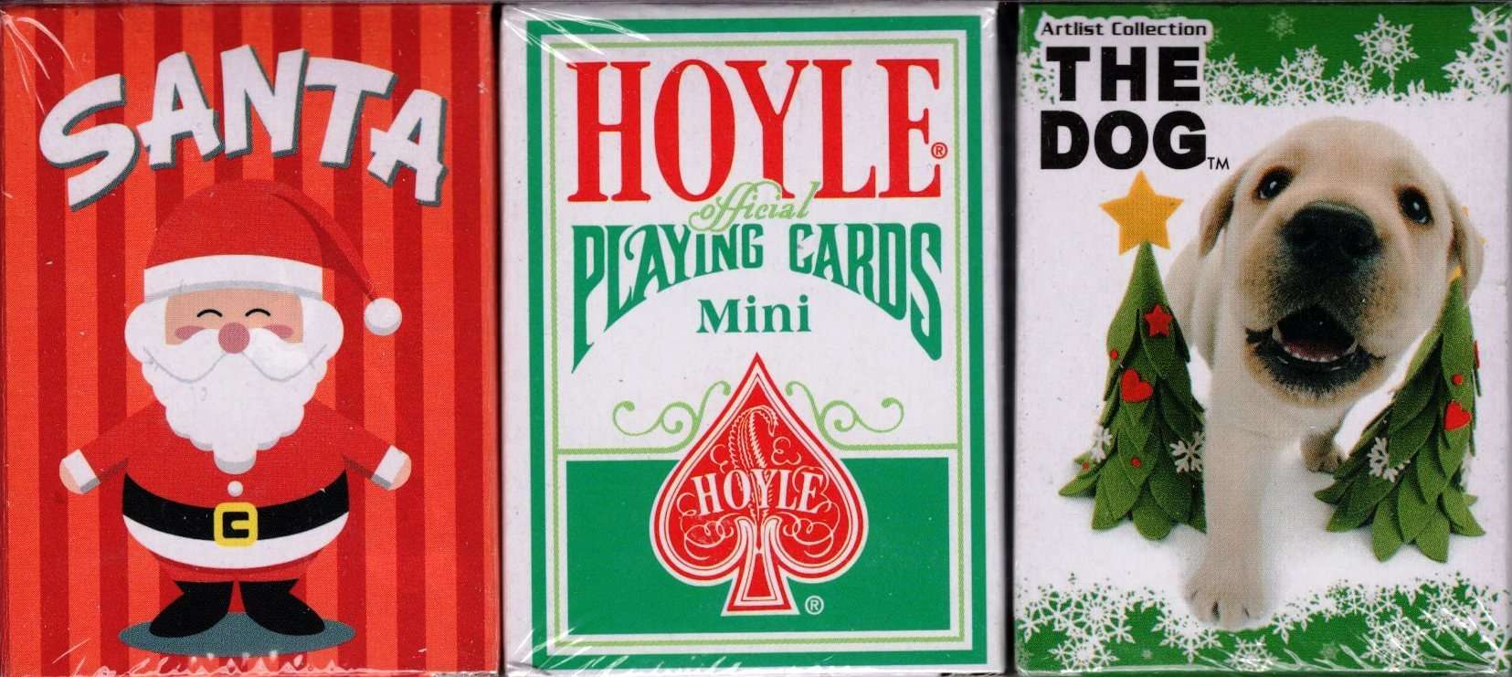 PlayingCardDecks.com-Hoyle Dog Santa 3 Deck Set Mini Holiday Playing Cards