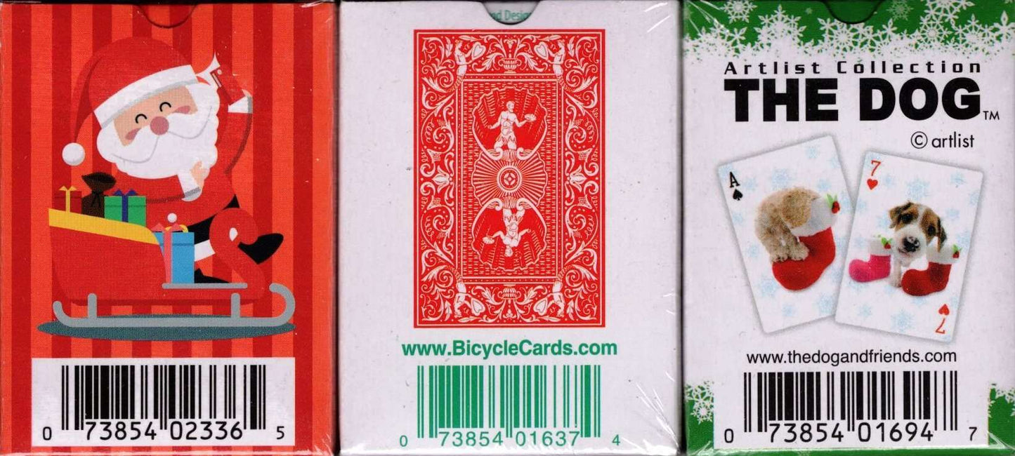 PlayingCardDecks.com-Hoyle Dog Santa 3 Deck Set Mini Holiday Playing Cards