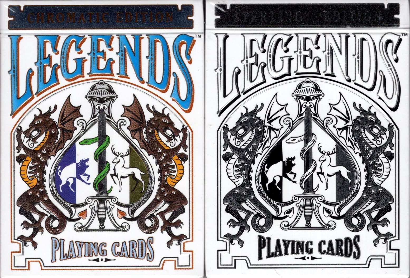 PlayingCardDecks.com-Legends Chromatic & Sterling Playing Cards 2 Deck Set LPCC
