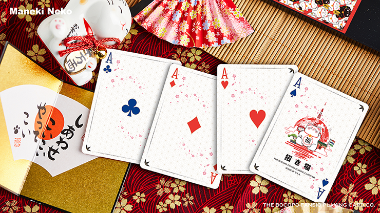 PlayingCardDecks.com-Maneki Neko Blue Bicycle Playing Cards