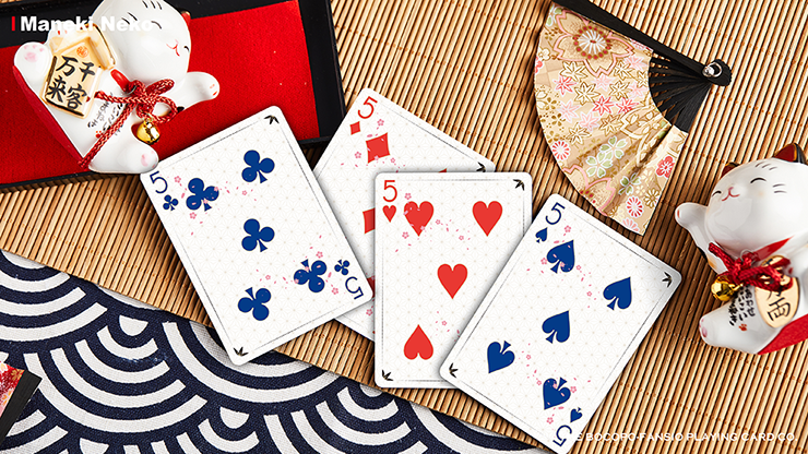 PlayingCardDecks.com-Maneki Neko Blue Bicycle Playing Cards