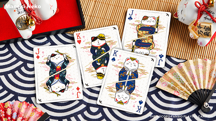 PlayingCardDecks.com-Maneki Neko Blue Bicycle Playing Cards