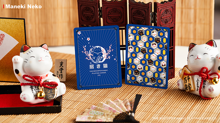 PlayingCardDecks.com-Maneki Neko Blue Bicycle Playing Cards