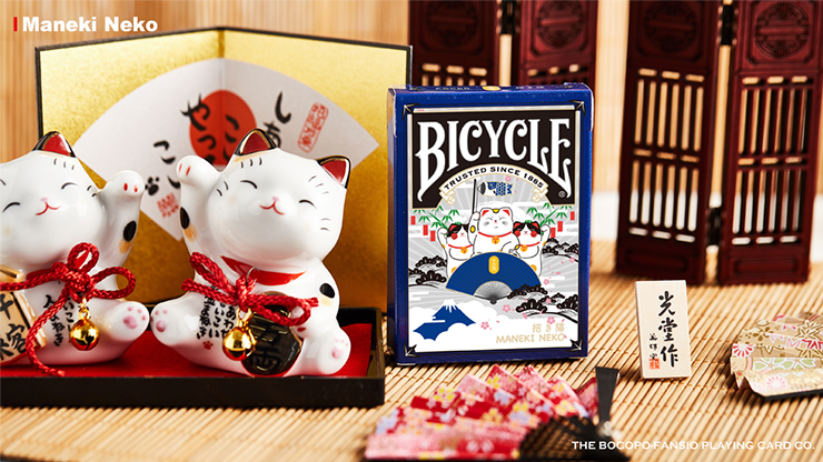PlayingCardDecks.com-Maneki Neko Blue Bicycle Playing Cards