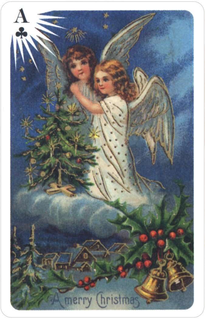 PlayingCardDecks.com-Old Time Christmas Angels Deluxe 2 Deck Bridge Set In Tin USGS