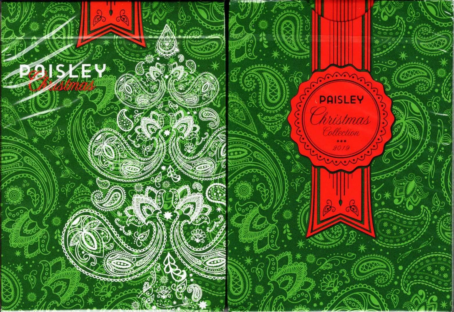 PlayingCardDecks.com-Paisley Metallic Green Christmas Playing Cards USPCC