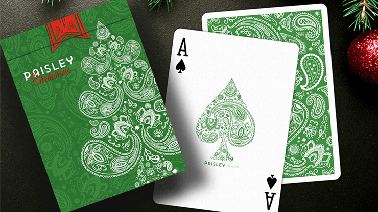 PlayingCardDecks.com-Paisley Metallic Green Christmas Playing Cards USPCC