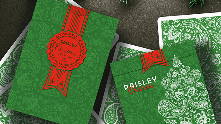 PlayingCardDecks.com-Paisley Metallic Green Christmas Playing Cards USPCC