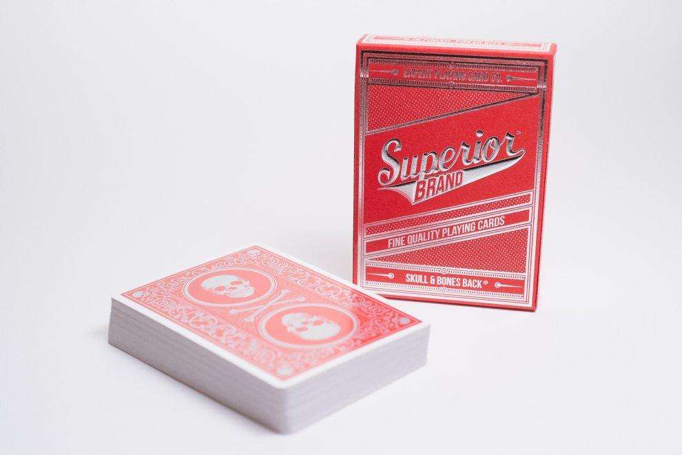 PlayingCardDecks.com-Superior Skull & Bones Red Silver v2 EPCC