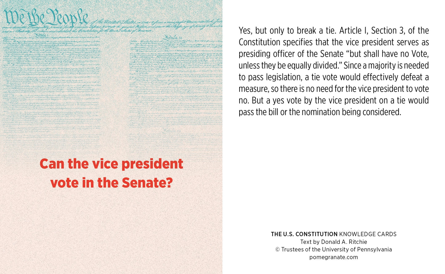 The U.S. Constitution Quiz Deck Knowledge Cards