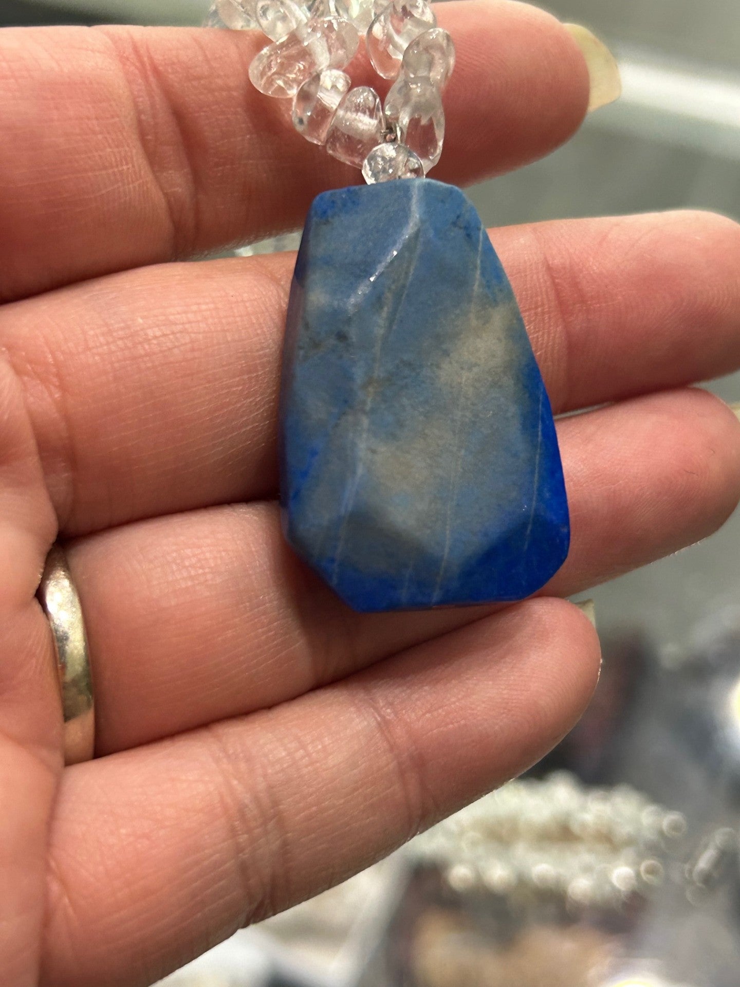 Lapis Lazuli pendant with Clear Quartz Handmade Necklace