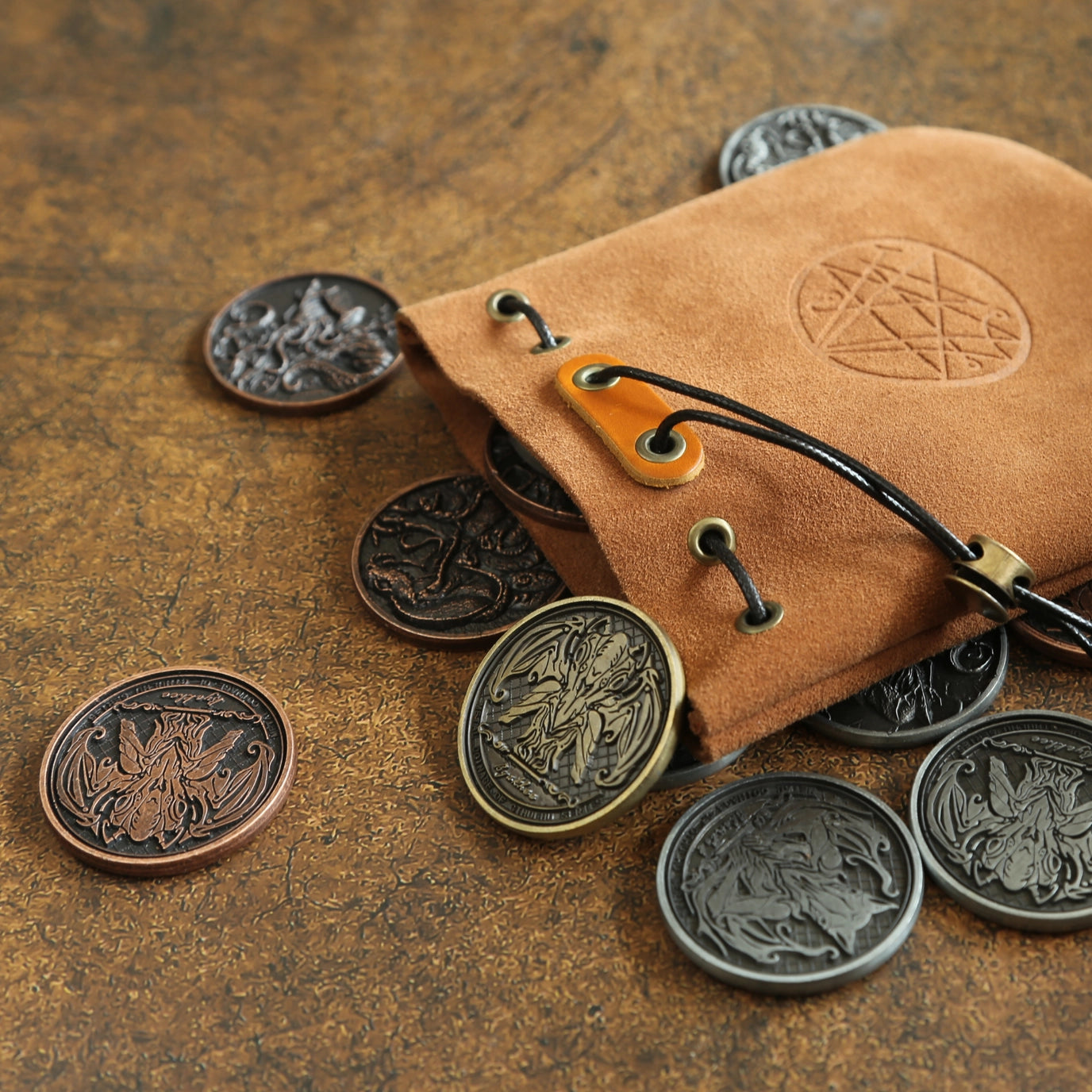 Lovecraftian Drawstring Suede Pouch - Gray