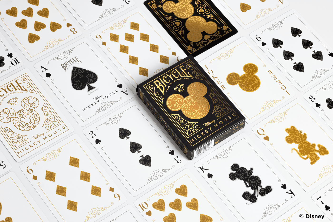 PlayingCardDecks.com-Disney Mickey Mouse Inspired Black and Gold Bicycle Playing Cards