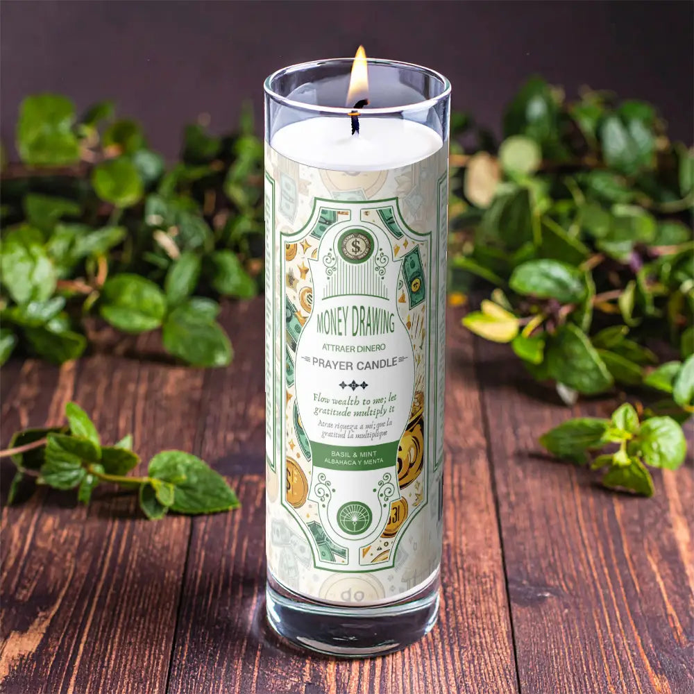 Money Drawing Prayer Candle 8"