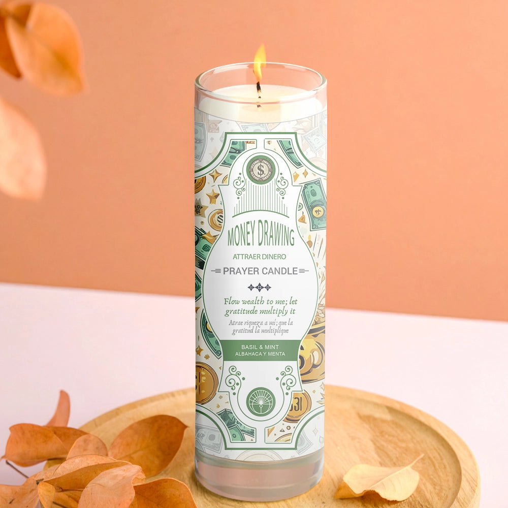 Money Drawing Prayer Candle 8"