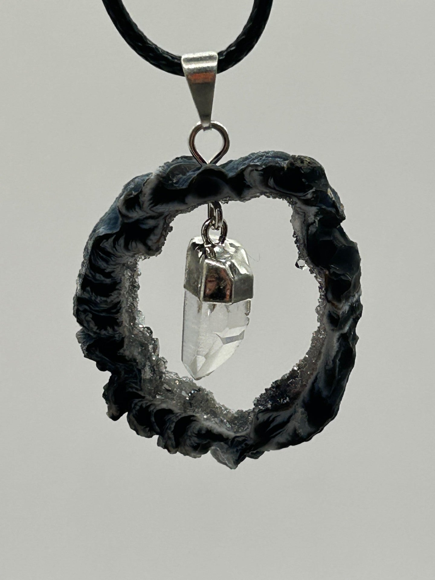 Geode Agate Necklace with Clear Quartz