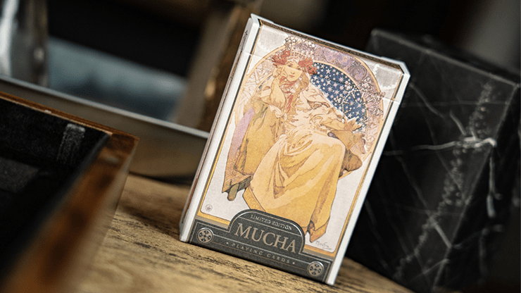 PlayingCardDecks.com-Mucha Princess Hyacinth Silver Playing Cards TCC