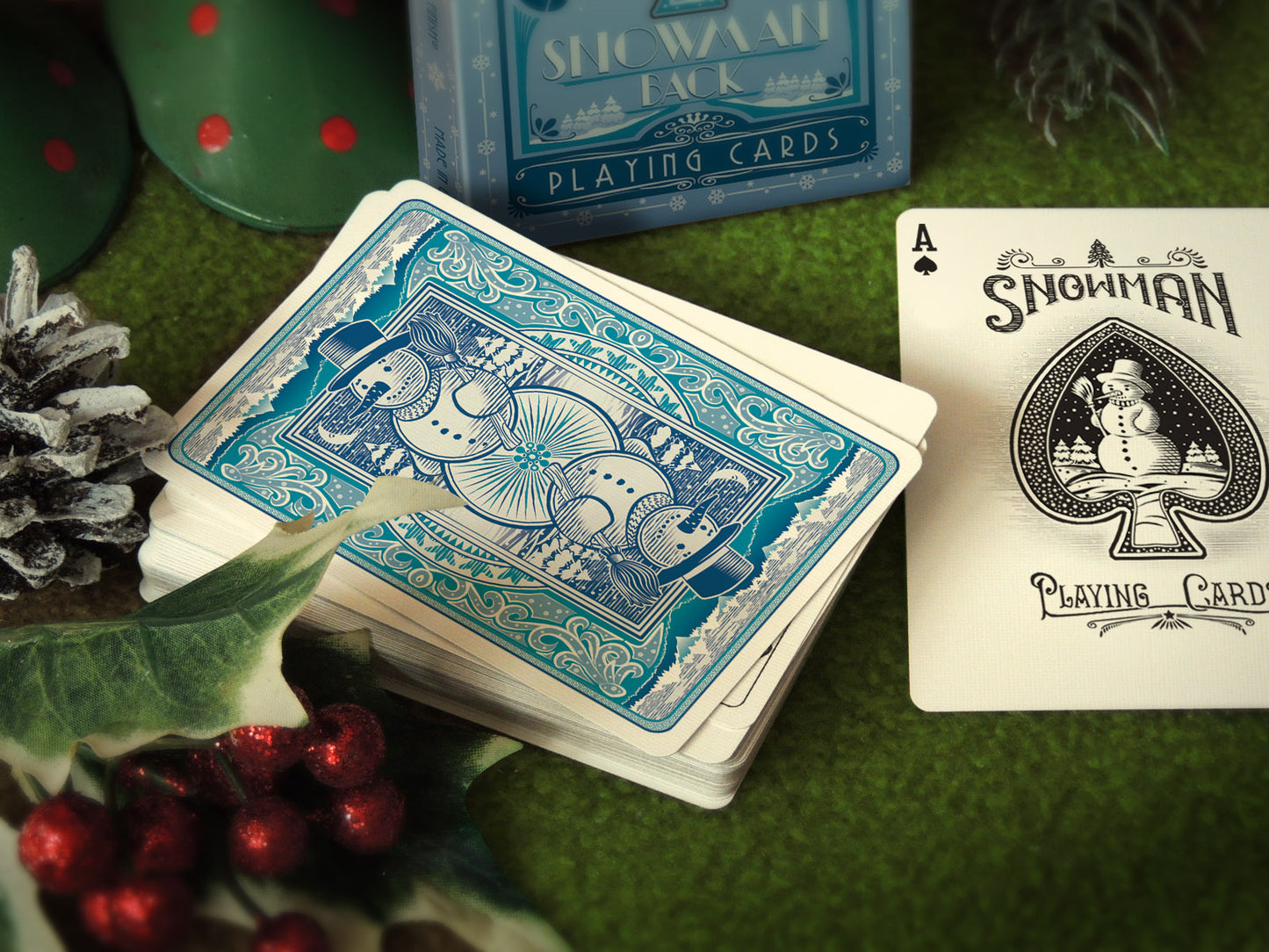 Gilded Snowman Back Limited-Edition Blue Bicycle Playing Cards