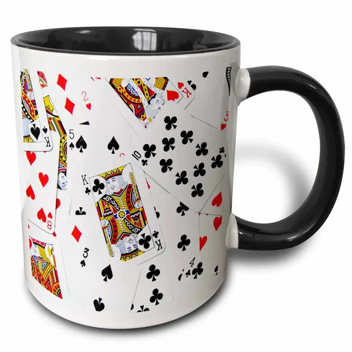 Two-Tone Black Mug - Scattered Playing Cards Design (11 oz)