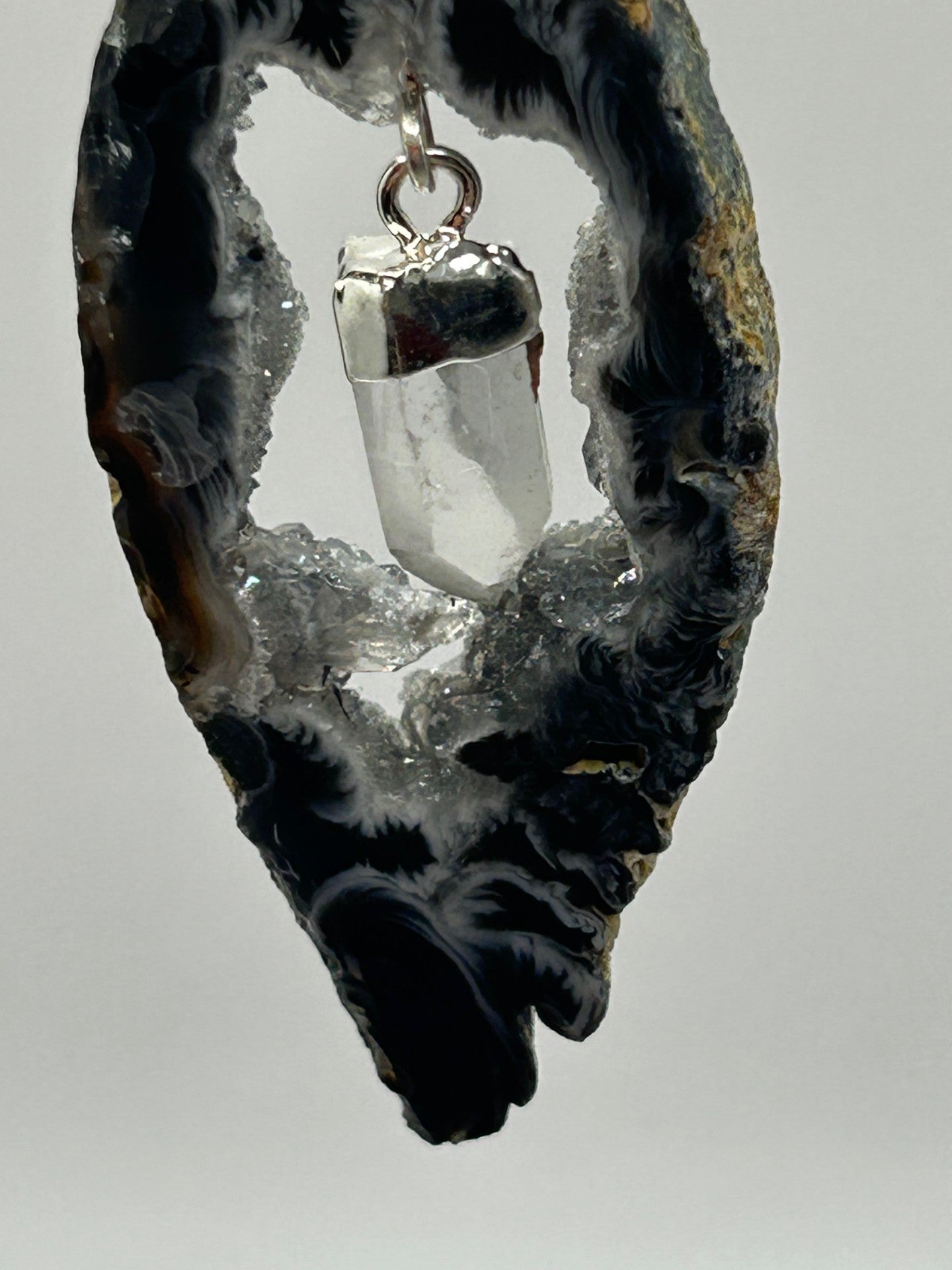 Geode Agate Necklace with Clear Quartz