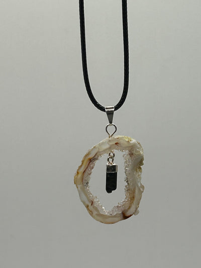 Geode Agate Necklace with Obsidian