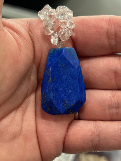 Lapis Lazuli pendant with Clear Quartz Handmade Necklace