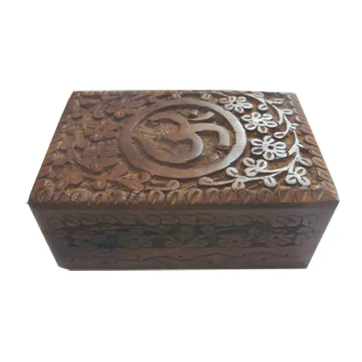 Om Carved Wooden Box w/ Front Design (6 X 4 in.)